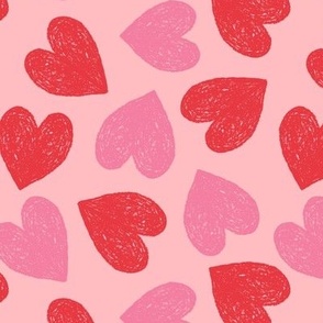 Retro Style boho hearts - valentine love design pink red on blush