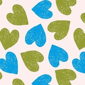 Retro Style boho hearts - valentine love design green blue on ivory