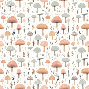 Orange and Gray Mushroom with polka dots botanical fungi mushroom nursery quilting 