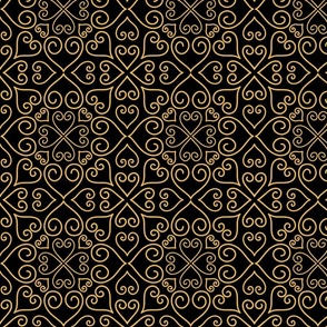 M - Black & Gold Heart Mandala - Metallic tiled geometric vintage damask swirls