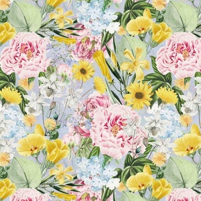 Moody Maximalism: Enchanting Spring and Summer Romance with Vintage Florals, Peonies, Columbines  Nostalgic Blue Wildflowers, Antiqued Garden, and Victorian Mystic -Inspired Powder Room Wallpaper blue double layer