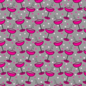 (S) Festive Pink Champagne Cocktails with Bubbles and Fuchsia and Blush Pink Dots on Medium Gray
