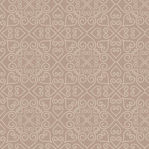M - Brown Heart Mandala - Taupe tiled geometric vintage damask swirls