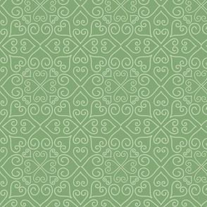 M - Green Heart Mandala - Sage Matcha tiled geometric vintage damask swirls