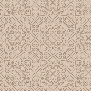 M - Latte Heart Mandala - Brown tiled geometric vintage damask swirls