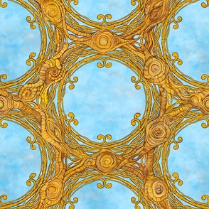 Woven Wood Forest Circles Large - Teal and Gold