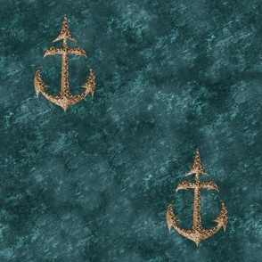 Gothic Antique Golden Ship Anchor w/Metal Background [teal]