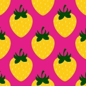 Summer Strawberries Yellow on Hot Pink 3x3in
