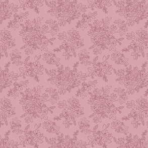 Outlined Floral Compositions in Mauve on Dusty Pink Medium scale