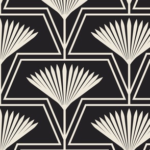 M _ Art Deco Floral Abstract Petal in Bloom _ Black and Cream White
