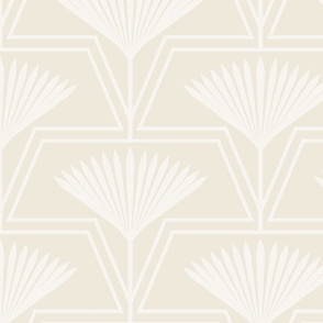 M _ Art Deco Floral Abstract Petal in Bloom _ Cream White and Beige