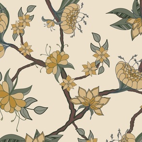 Vintage Stylized Flowers in Yellow on  Yellow