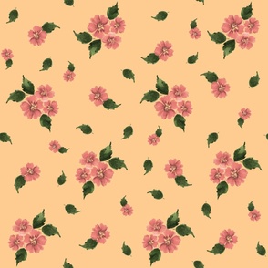Watercolor Peach Pink flowers  in Nectarine Fusion -24" repeat