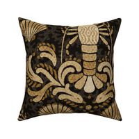 Lobster damask gold and charcoal black - medium scale