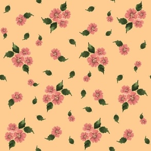 Watercolor Peach Pink Flowers in Nectarine Fusion -  11" repeat
