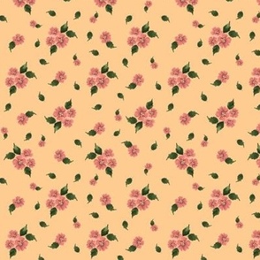 Watercolor Peach Pink  Flowers in Nectarine Fusion - 5" repeat