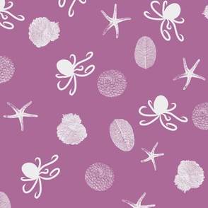 Sea World On Pink Beach Design Octopus Coral on Pastel Pink