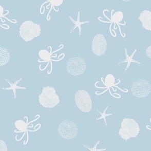 Pastel Blue Sea Life Beach Design Octopus Coral Boy Design Performance Farbic Design Swimwear Designs