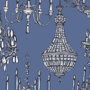 Antique crystal and gold chandeliers nova blue background -large 