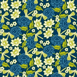 Japanese large floral indigo