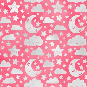 Bigger LIttle Pink Princess Baby Girl Nursery Sleepy Stars Moons and Clouds