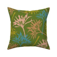 TOSSED TI Exotic Tropical Leafy Botanical Plants in Blue Beige Cream Lime Green on Leaf Green - MEDIUM Scale - UnBlink Studio by Jackie Tahara