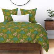 TOSSED TI Exotic Tropical Leafy Botanical Plants in Blue Beige Cream Lime Green on Leaf Green - MEDIUM Scale - UnBlink Studio by Jackie Tahara