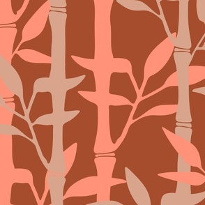 BAMBOO FOREST Tropical Plants Vertical Stripes in Blush Beige on Rust Brown - LARGE Scale - UnBlink Studio by Jackie Tahara