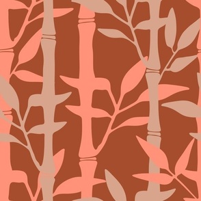 BAMBOO FOREST Tropical Plants Vertical Stripes in Blush Beige on Rust Brown - MEDIUM Scale - UnBlink Studio by Jackie Tahara
