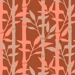 BAMBOO FOREST Tropical Plants Vertical Stripes in Blush Beige on Rust Brown - SMALL Scale - UnBlink Studio by Jackie Tahara