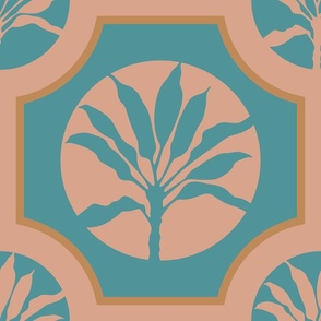 MAROC Tropical Ti Exotic Botanical Plants Geometric Mosaic Tiles in Azure Blue Cream - LARGE Scale - UnBlink Studio by Jackie Tahara