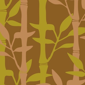 BAMBOO FOREST Tropical Plants Vertical Stripes in Lime Green Beige on Brown - LARGE Scale - UnBlink Studio by Jackie Tahara