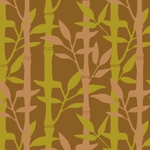 BAMBOO FOREST Tropical Plants Vertical Stripes in Lime Green Beige on Brown - SMALL Scale - UnBlink Studio by Jackie Tahara