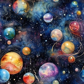 Incoming Planets - Space Colorful Planets Moons and Stars in a Night Sky