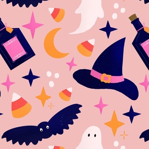 Pink Halloween witch - large print
