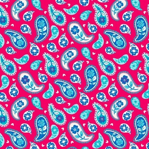 Patriotic Inspired Paisley Floral in Red, Blue, Cream, and Aqua on Red |12in