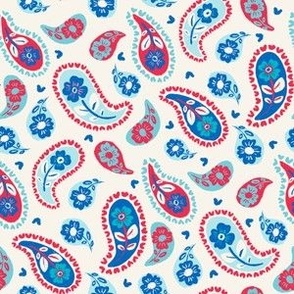 Patriotic Inspired Paisley Floral in Red, Blue, Cream, and Aqua on Cream | 6in