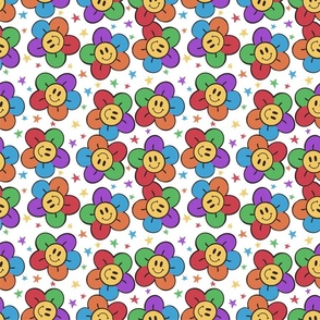 Happy Rainbow Daisies, Daisy, Smile Face, Happy Flower Rainbow Floral