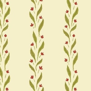 Posy - 6" Vintage Ditsy Floral Stripe in Fire Brick Red, Moss Green and Lemon Chiffon Yellow