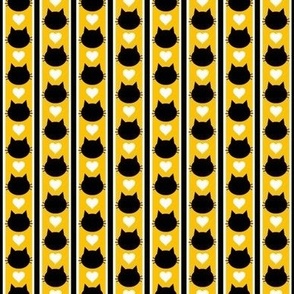 Tiny Black Cats Love Hearts Stripes Yellow
