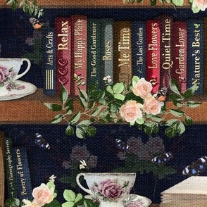 Luxurious Dark Midnight Blue Antique Bookcase, Decorative Garden Book Lover Story Time, Magical Scholarly Book Art, Ornamental Academic Design, Maximalist Mythical Library Wall, Cottagecore Scholarly Academia  Self Love Book Design Reading Retreat for Mom