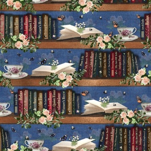 Cottagecore Literature Bookcase Art, Scholarly Antique Book Decor, Cobalt Blue Night Sky, Relaxing Librarian Teacher Graduate Study Time, Student Book Shelf, Summer Reading Floral Wallpaper, Autumn Library Cozy Vibe, Bumble Bee Lover, Magical Butterflies