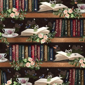 Reading Retreat Bookcase Warm Browns Wallpaper, Graduation Library Bookshelf, Enchanted Relaxing Library Bookshelf, Country Cottage Garden Book Lover, Bookworm Story Book Illustration, Gift for Mom Grandma, Bibliophile Reading Nook Bee Lover
