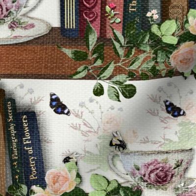 Afternoon Tea Boho Reading Library, Off White Relaxing Garden Plant Theme, Chalk Woven Texture Background, Book Lover Retreat, Teacup for Grandma, Antique Library Décor, Perfect Mom Wall Décor, Country Cottage Relaxing Reading Nook, Butterfly Bee Garden