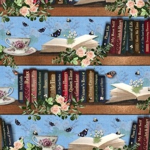 Vintage Country Cottage Bookcase, Garden Roses Mom Gift, Book Lover Haven, Grandma Afternoon Tea Teacup Saucer, Antique Retro Library Book Nook, Warm Browns Cottagecore Mom, Scholarly Academia Open Reading Book, Sky Blue Summer Bees Buzzing 