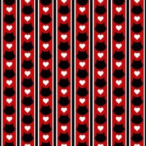 Tiny Black Cats Love Hearts Stripes Red