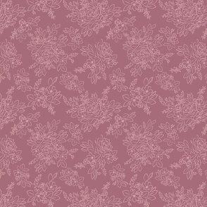 Outlined Floral Compositions in Light Pink on Dark Mauve Medium scale