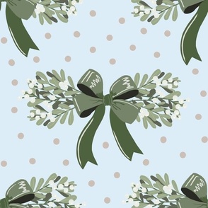 Large Mistletoe Bunches with Green Bow, Baby Blue