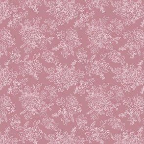 Outlined Floral Compositions in Pale Pink on Dusty Rose Medium scale