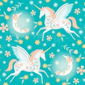 Pegasus Moon — Winged Unicorn in Soft Turquoise 